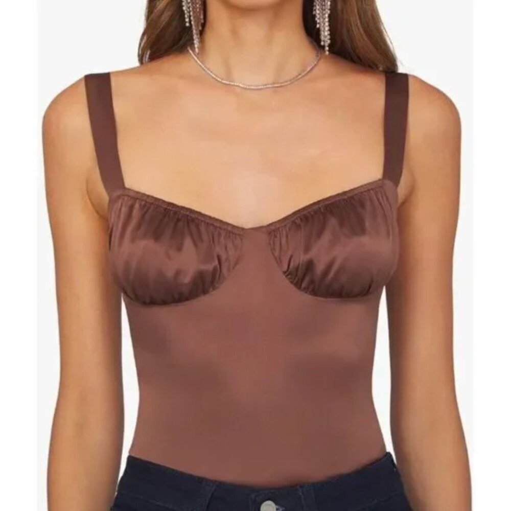 WEWOREWHAT BROWN SILK SATIN BODY SUIT TOP - US 4 / SMALL